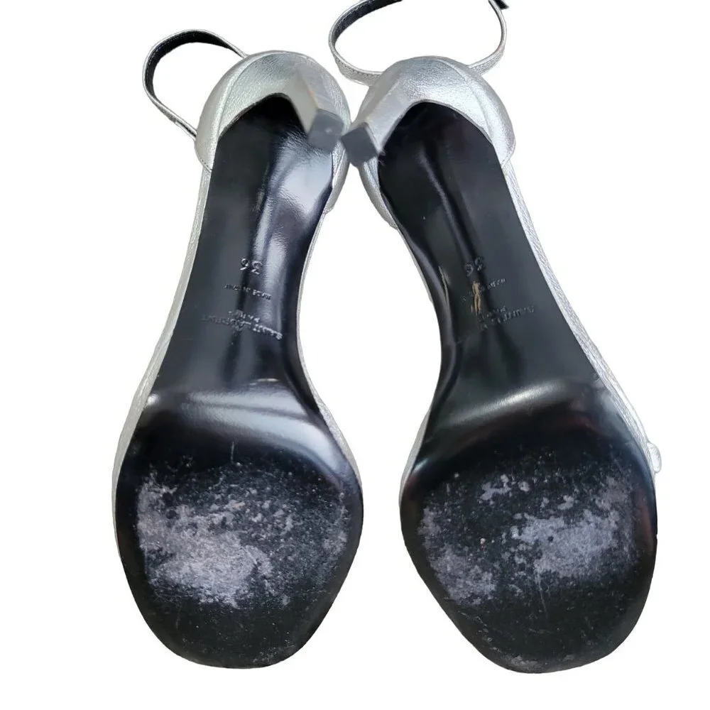 Saint Laurent Argento Silver Heels Size 36 - Picture 4 of 16